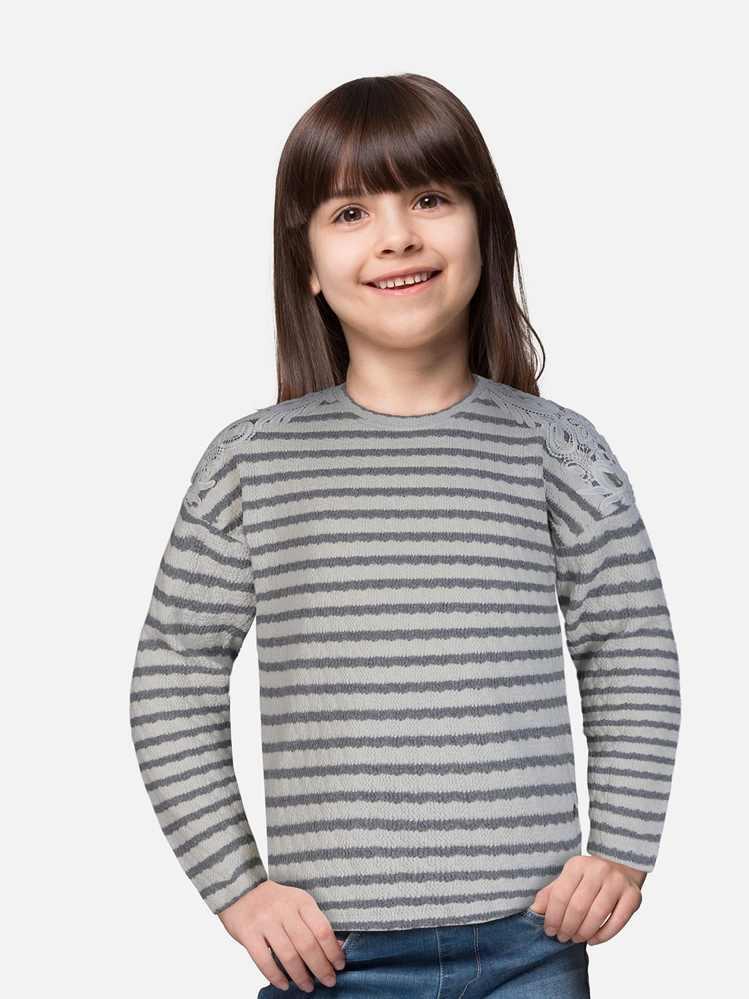 

Gini and Jony Girls Knitted Striped Cotton Top, Grey