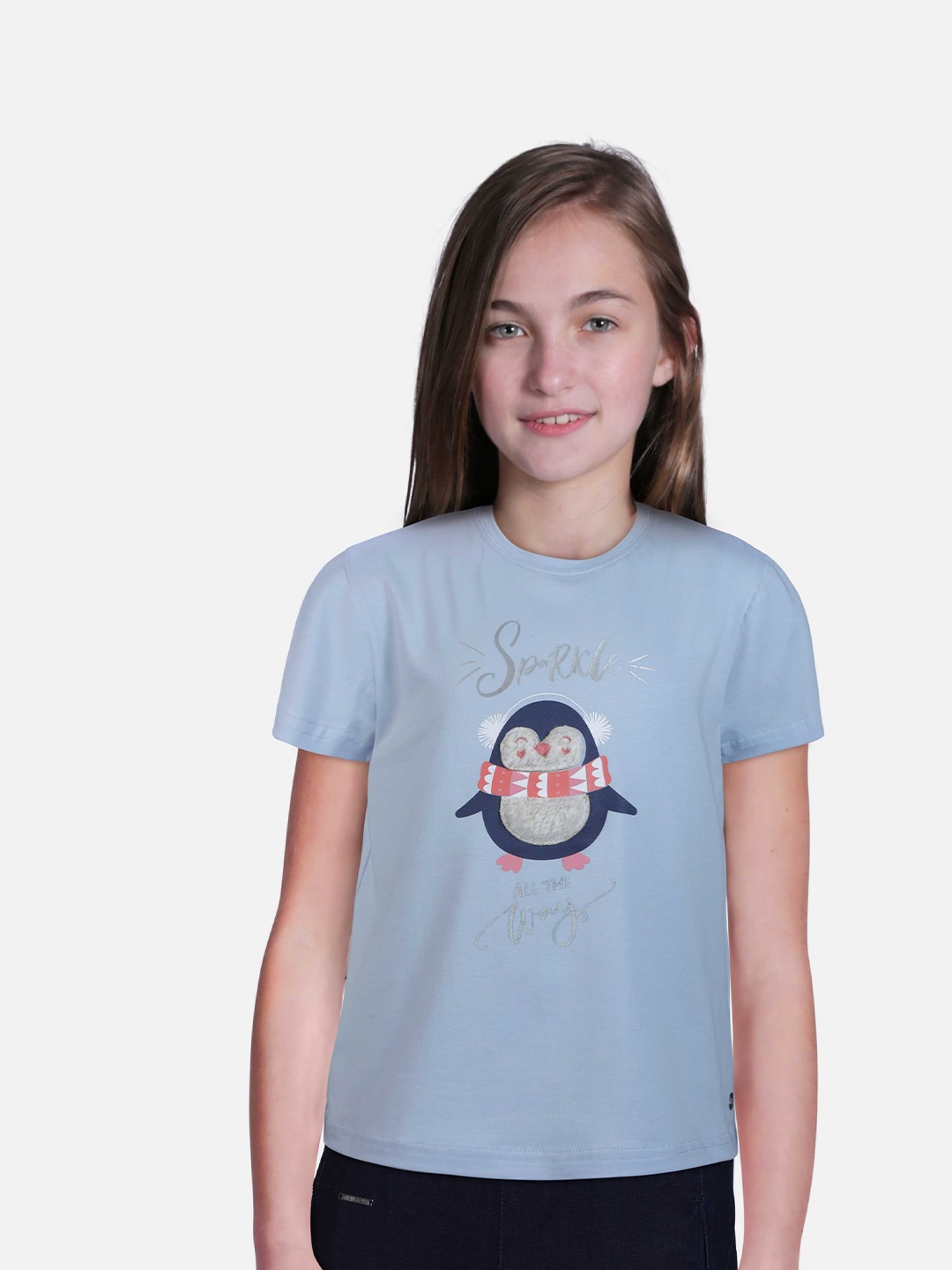 

Gini and Jony Kids Girls Graphic Printed Round Neck Short Sleeves Top, Blue