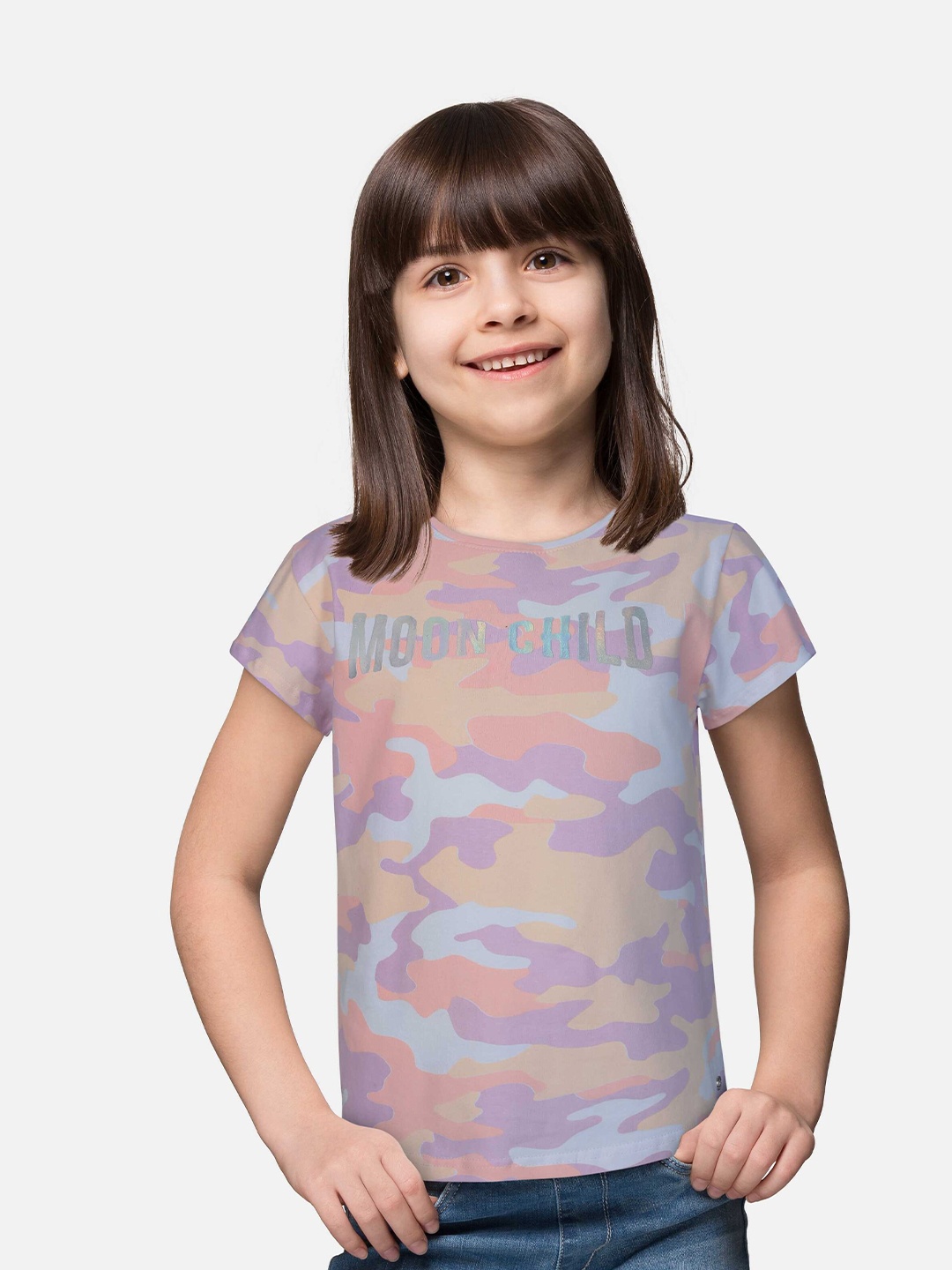 

Gini and Jony Girls Camouflage Printed T-shirt, Pink