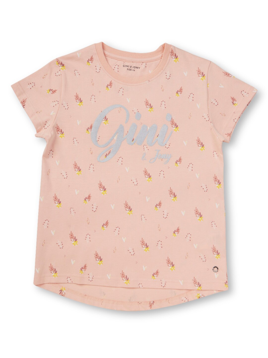 

Gini and Jony Girls Printed Round Neck T-shirt, Peach