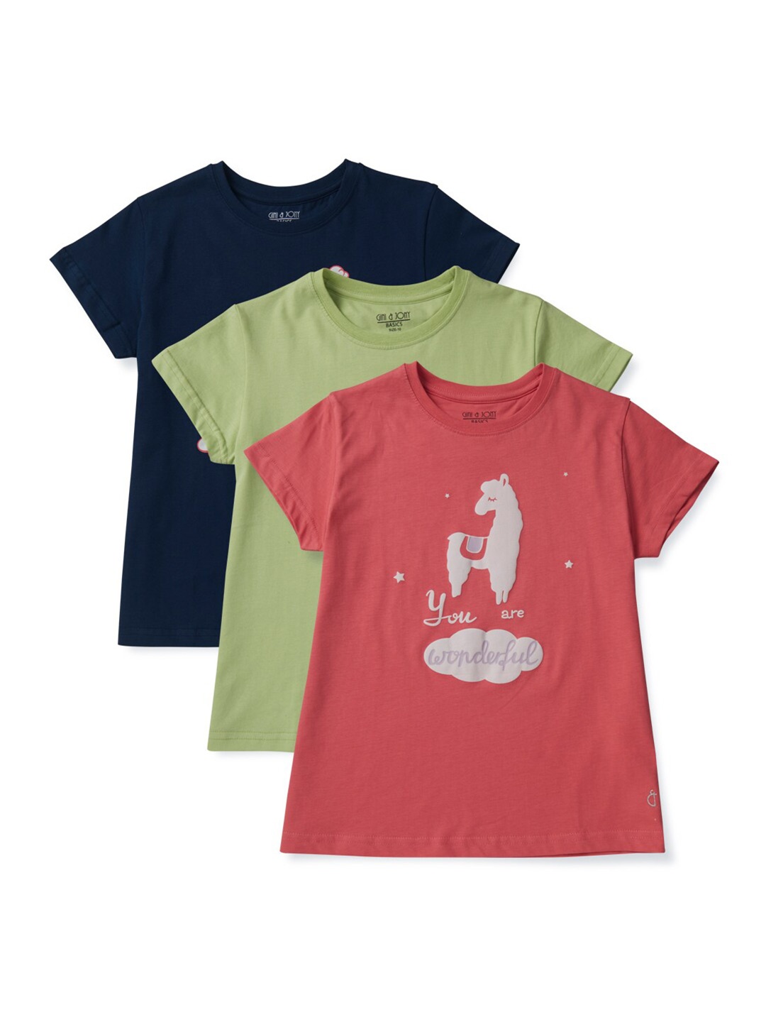 

Gini and Jony Girls Pack Of 3 Graphic Printed Cotton T-shirt, Red