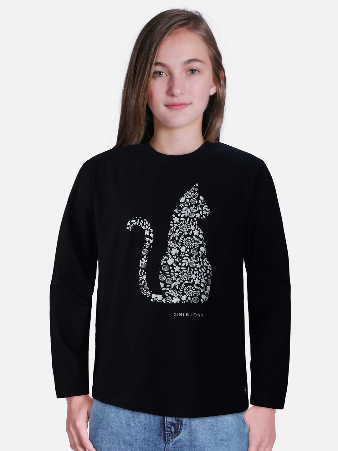 

Gini and Jony Girls Cotton Print T-Shirt, Black