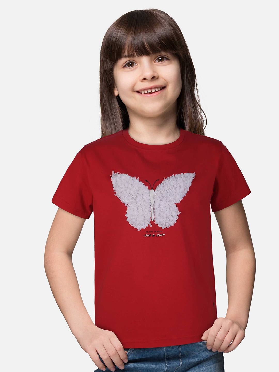 

Gini and Jony Girls Applique Detailed Top, Maroon