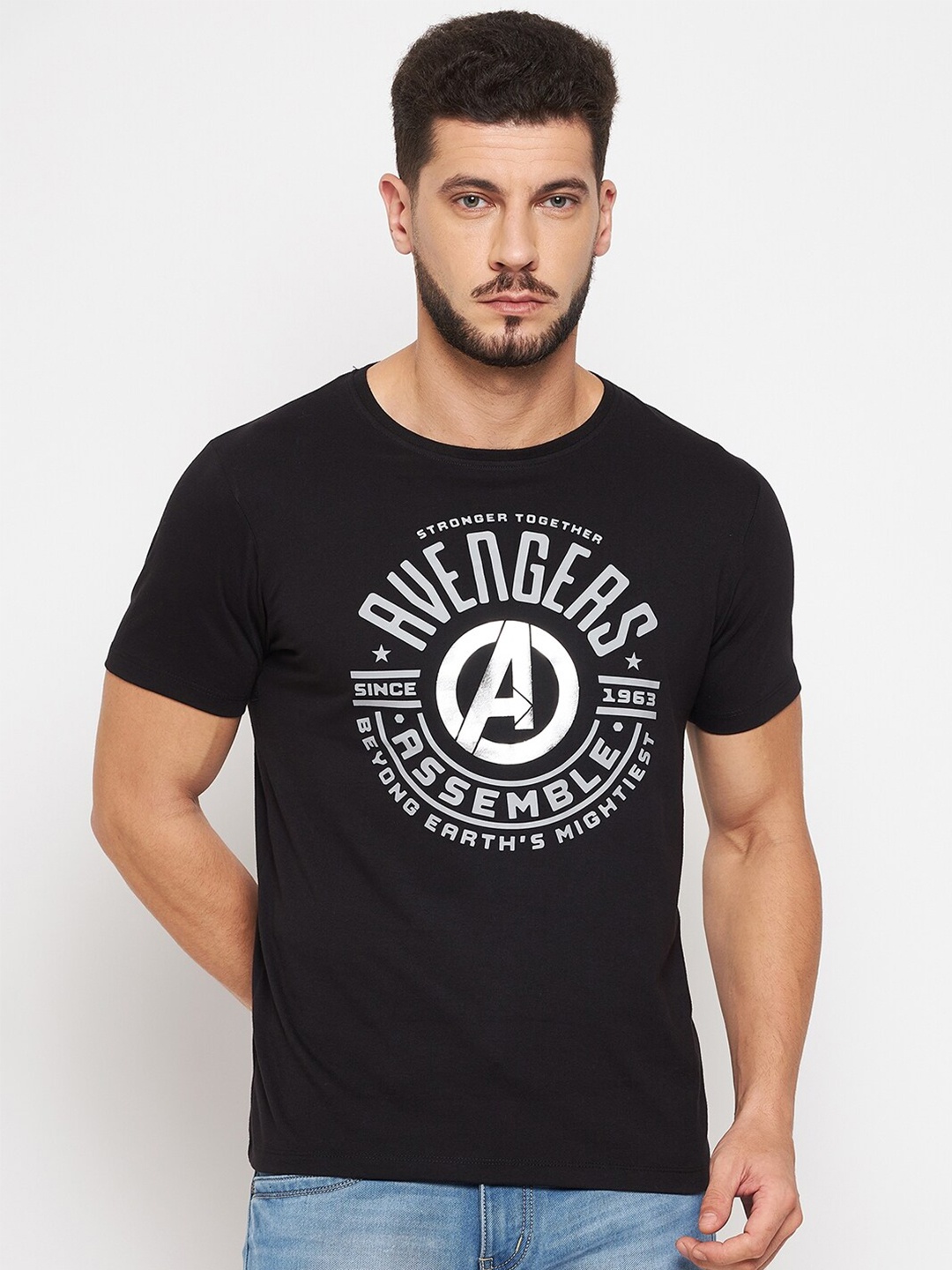 

Marvel by Wear Your Mind Men Avengers Printed Pure Cotton T-shirt, Black