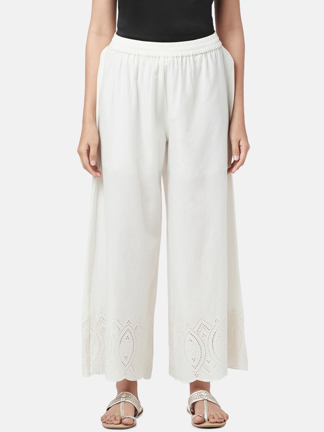 

RANGMANCH BY PANTALOONS Women Ethnic Palazzos, Off white