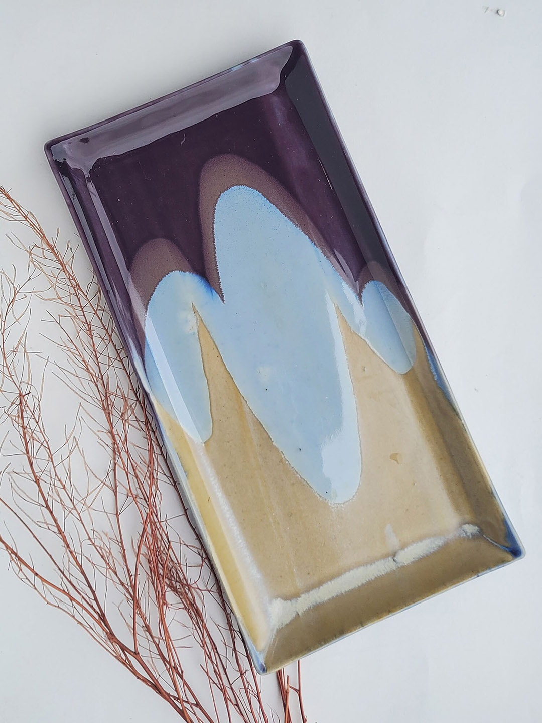 

Folkstorys Purple & Blue Colourblocked Porcelain Rectangle Serving Platter