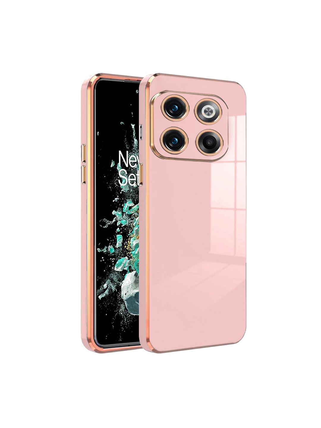 

Karwan Electroplated Chrome 6D One Plus 10T Silicone Phone Back Case, Pink