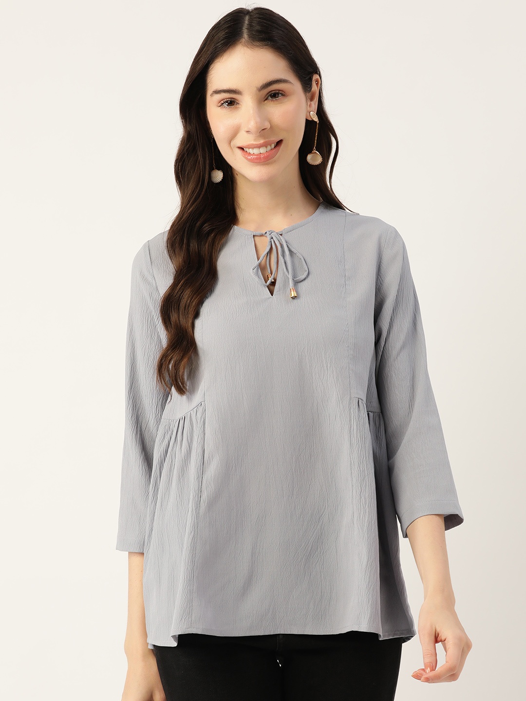 

Off Label Grey Tie-Up Neck Chiffon Top