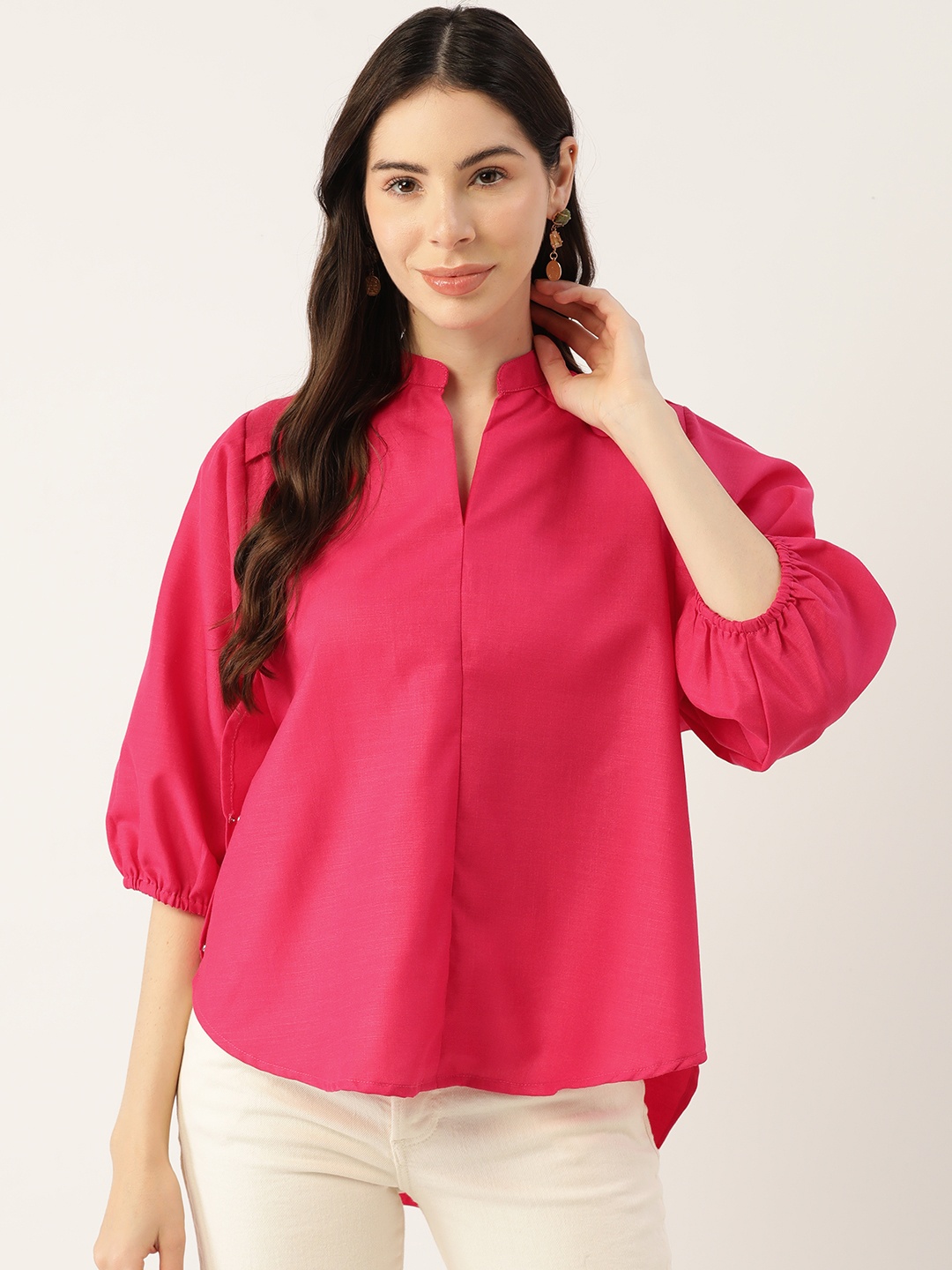 

Off Label Fuchsia Mandarin Collar Top