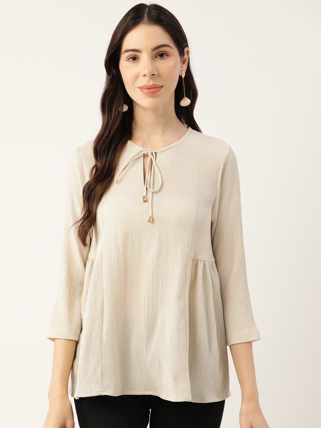 

Off Label Cream-Coloured Tie-Up Neck Chiffon Top