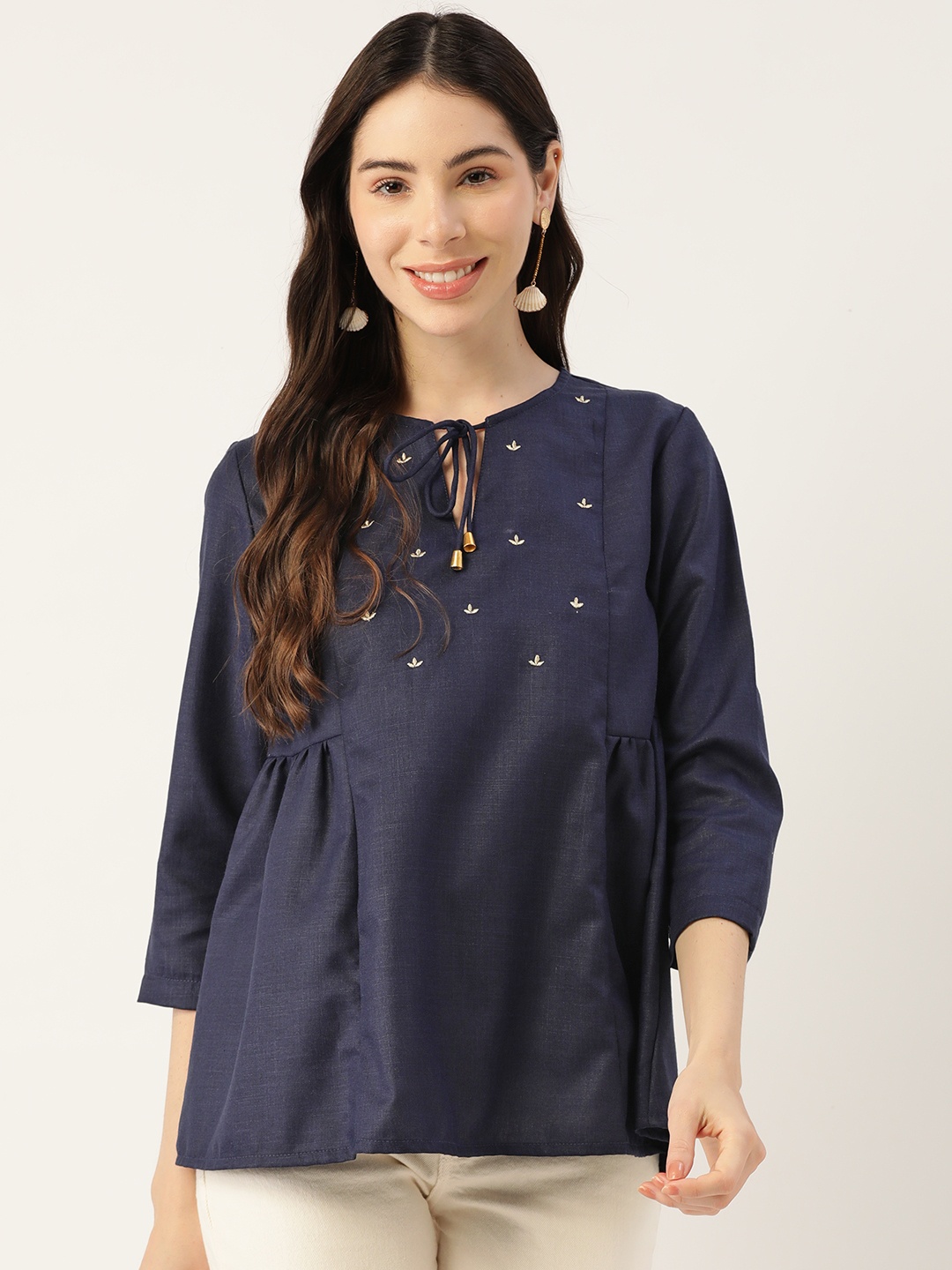 

Off Label Navy Blue Floral Embroidered Top