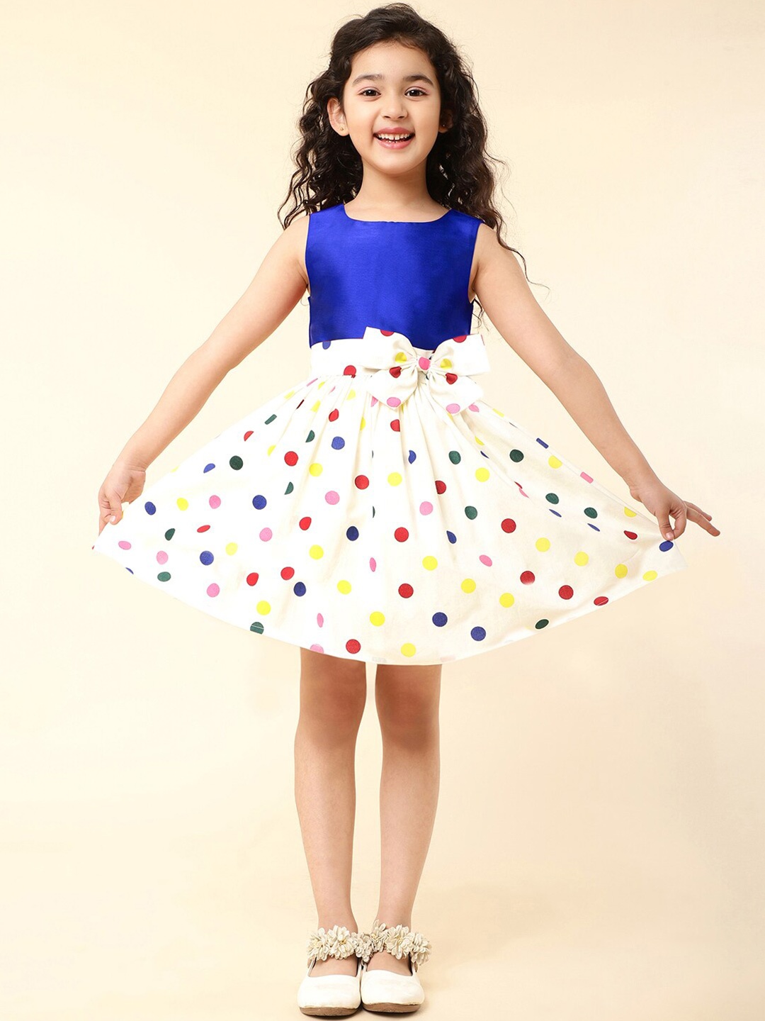 

A.T.U.N. Infants Girls Polka Dots Printed Bow Dress, Blue