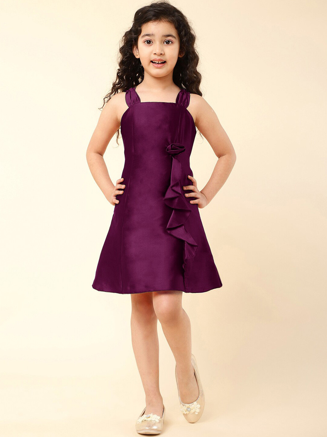 

A.T.U.N. Girls Bow Detailed Shoulder Straps A-Line Dress, Purple