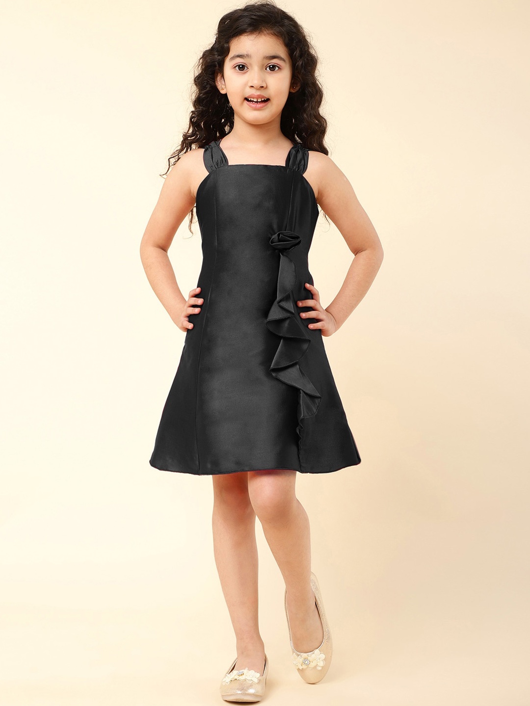 

A.T.U.N. Girls Bow Detailed Shoulder Straps A-Line Dress, Black