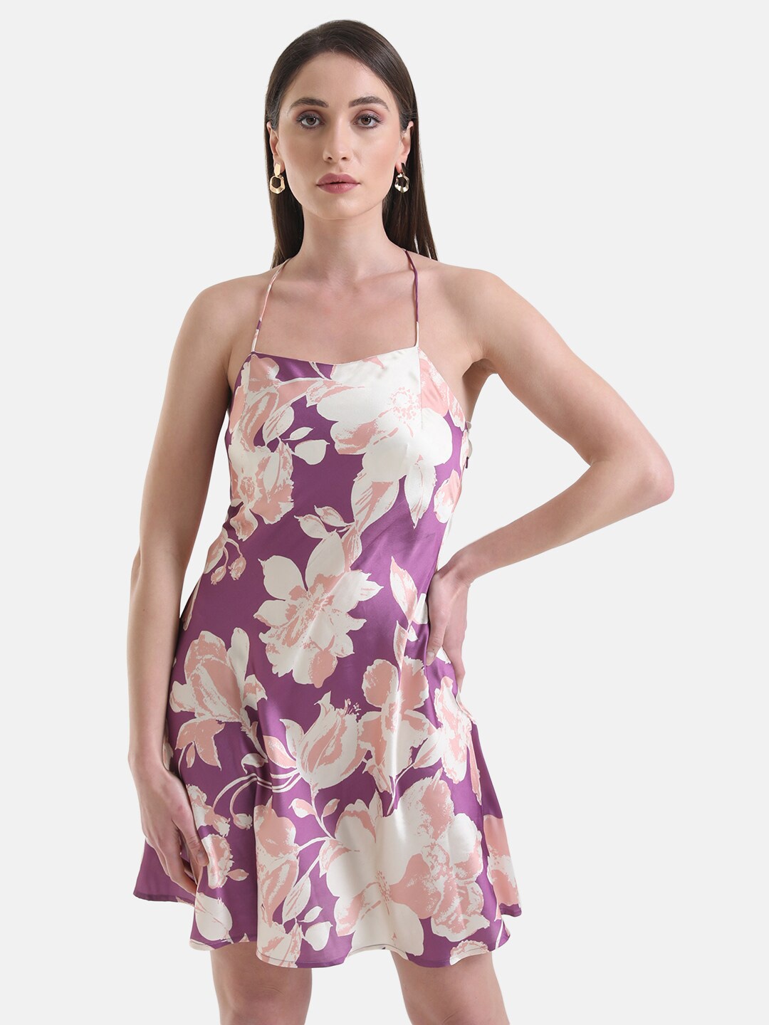 

Kazo Floral Satin A-Line Dress, Purple