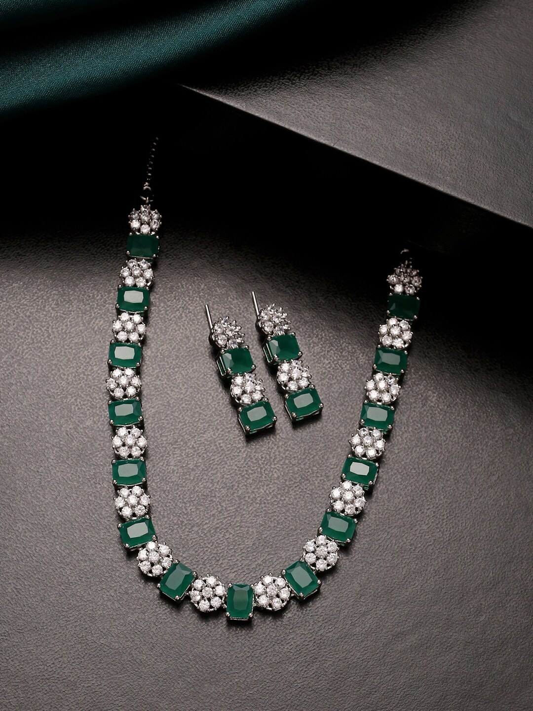 

VIRAASI Silver-Plater Green AD Jewellery Set
