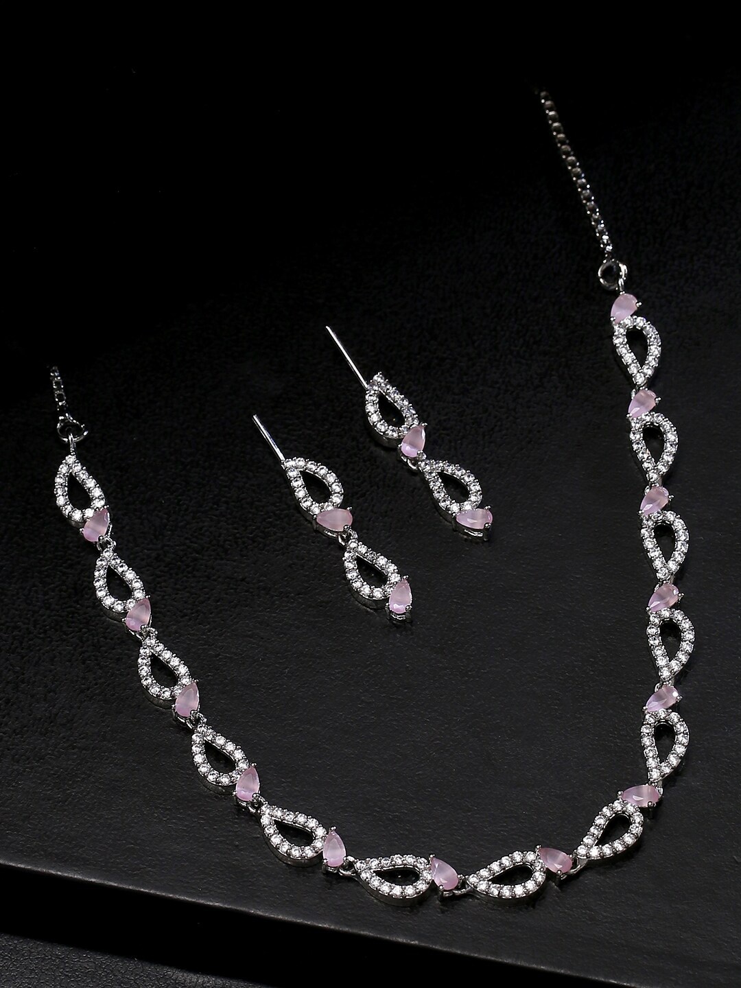 

VIRAASI Silver-Plated AD-Studded Jewellery Set, Pink