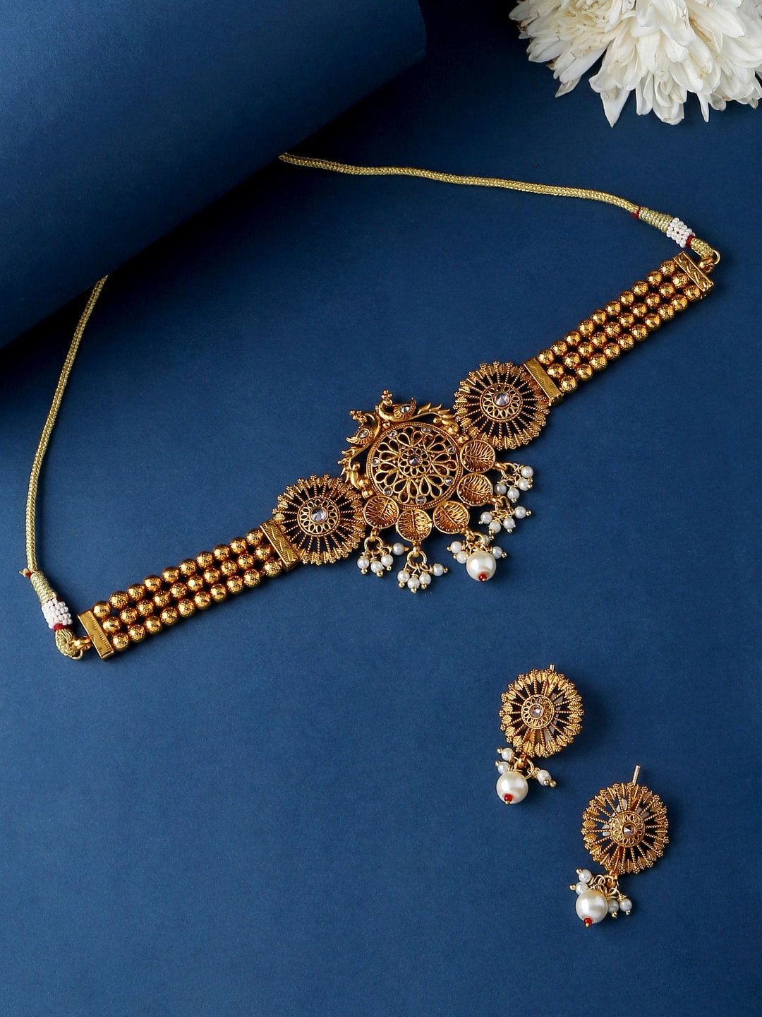 

VIRAASI Gold-Plated Kundan Studded Brass Jewellery Set