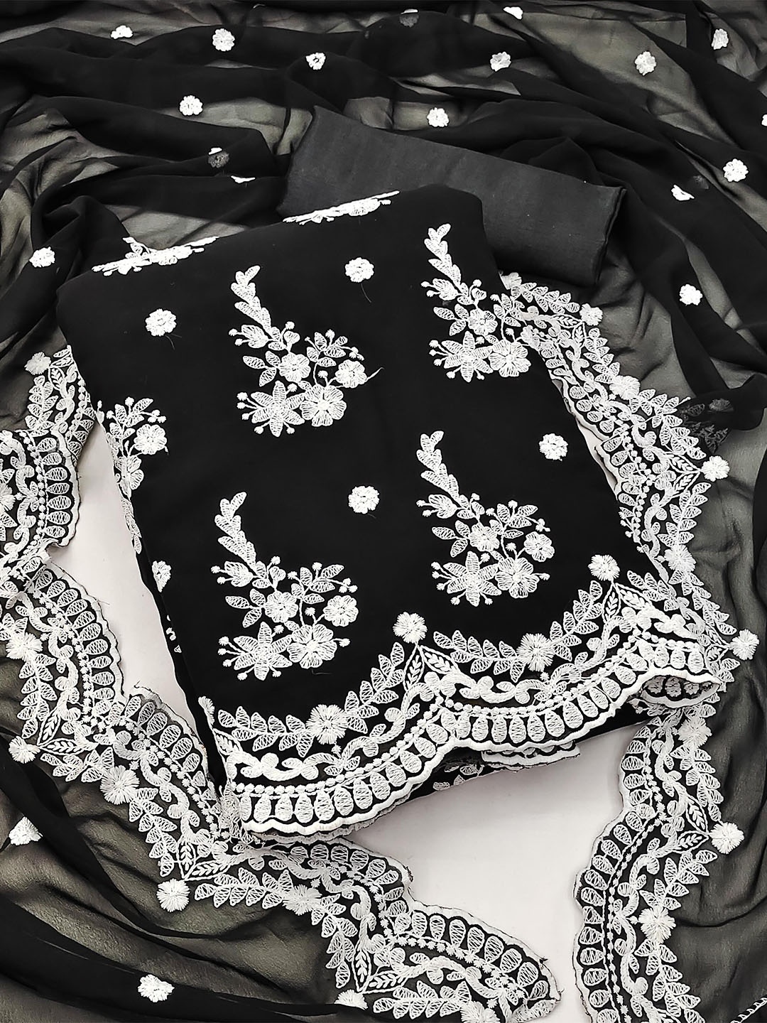 

KALINI Embroidered Silk Georgette Unstitched Dress Material, Black