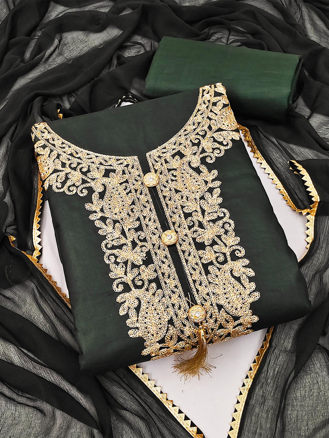 

KALINI Embroidered Pure Cotton Unstitched Dress Material, Green