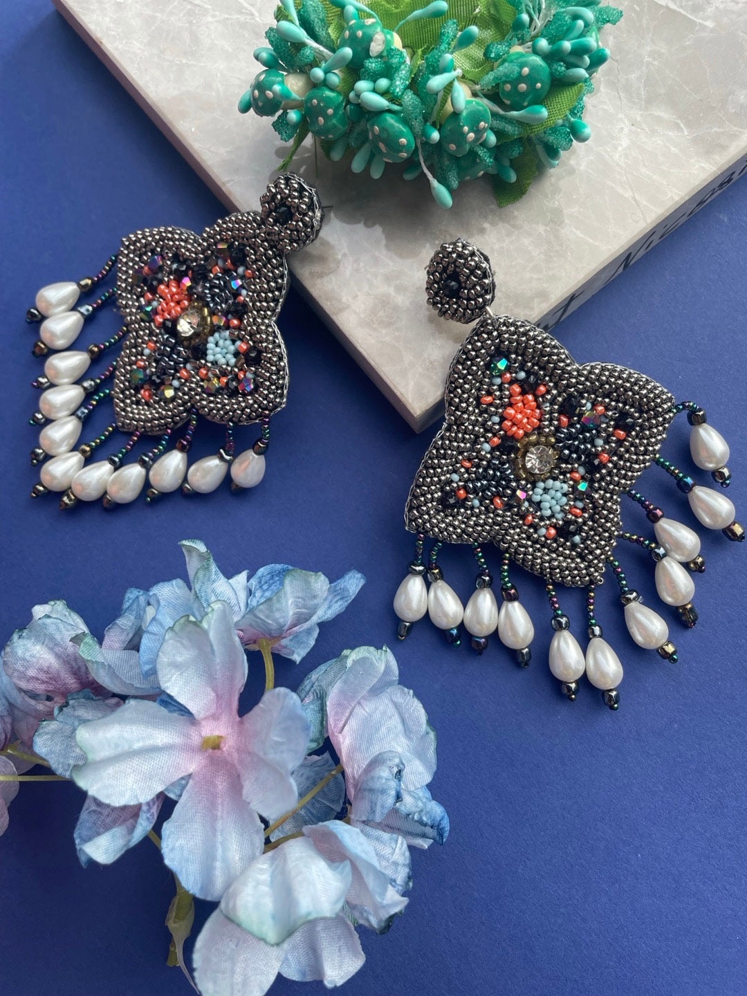 

Digital Dress Room Floral Drop Earrings, Black