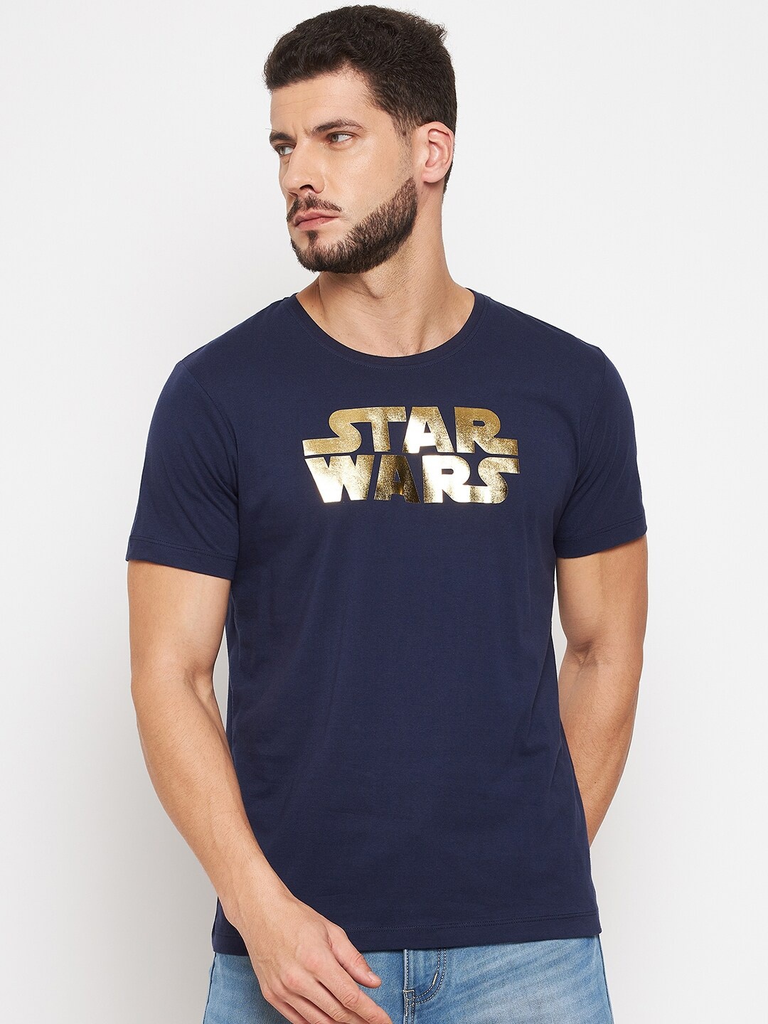 

Star Wars by Wear Your Mind Typography Printed Pure Cotton T-shirt, Navy blue