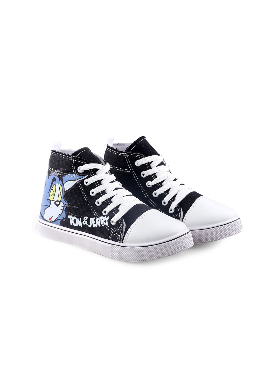 

TWIN TOES Women Tom & Jerry Printed High-Top Sneakers, Black