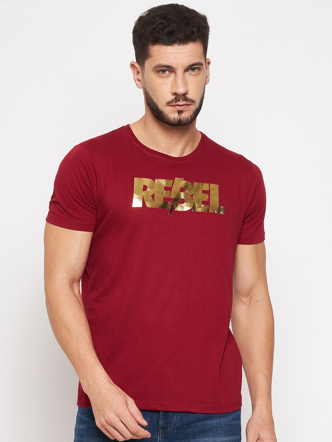 

Wear Your Mind Men Typography Printed Pure Cotton T-shirt, Maroon