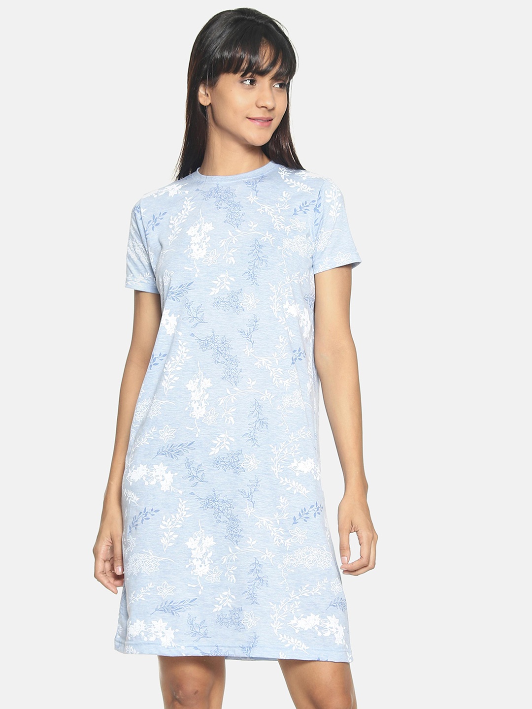 

Kryptic Printed Pure Cotton Round Neck T-shirt Nightdress, Turquoise blue