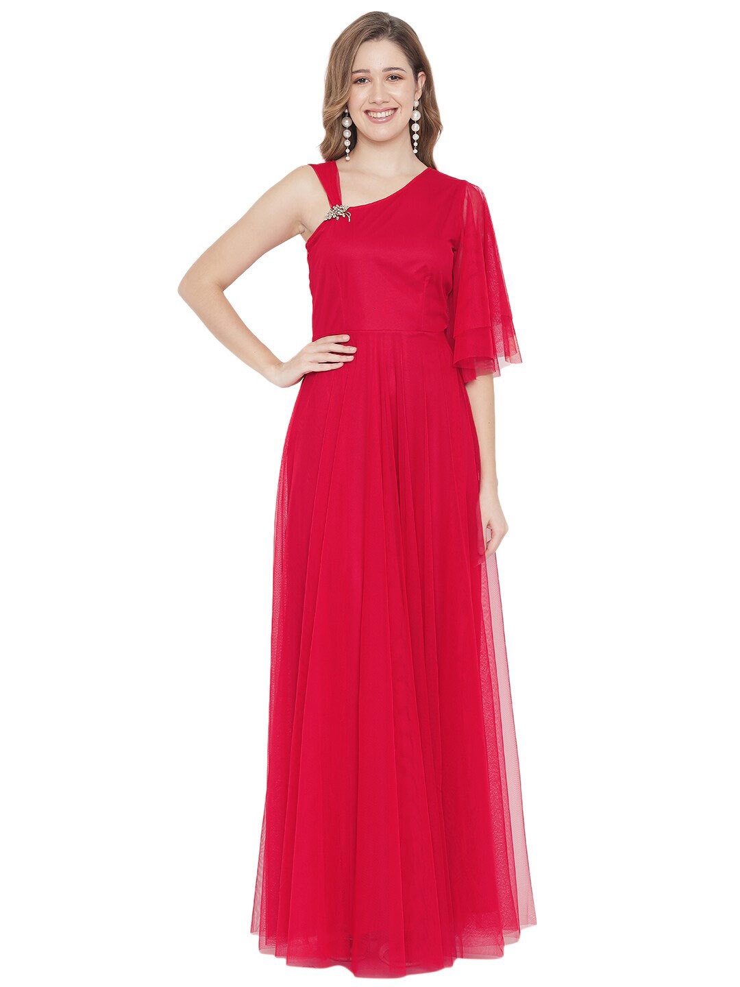 

Just Wow Red Net Maxi Maxi Dress