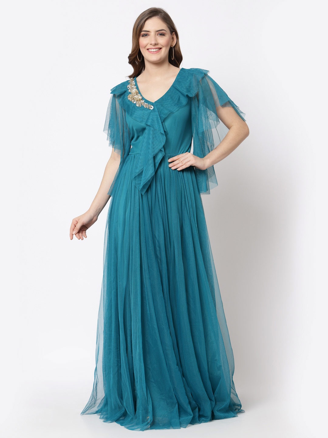 

Just Wow Embellished Net Maxi Dress, Teal