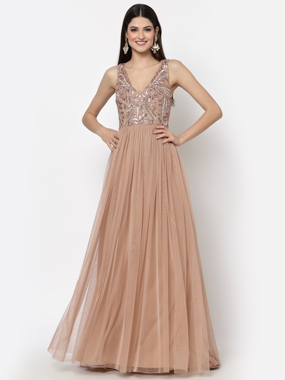 

Just Wow Embellished Net Maxi Dress, Beige