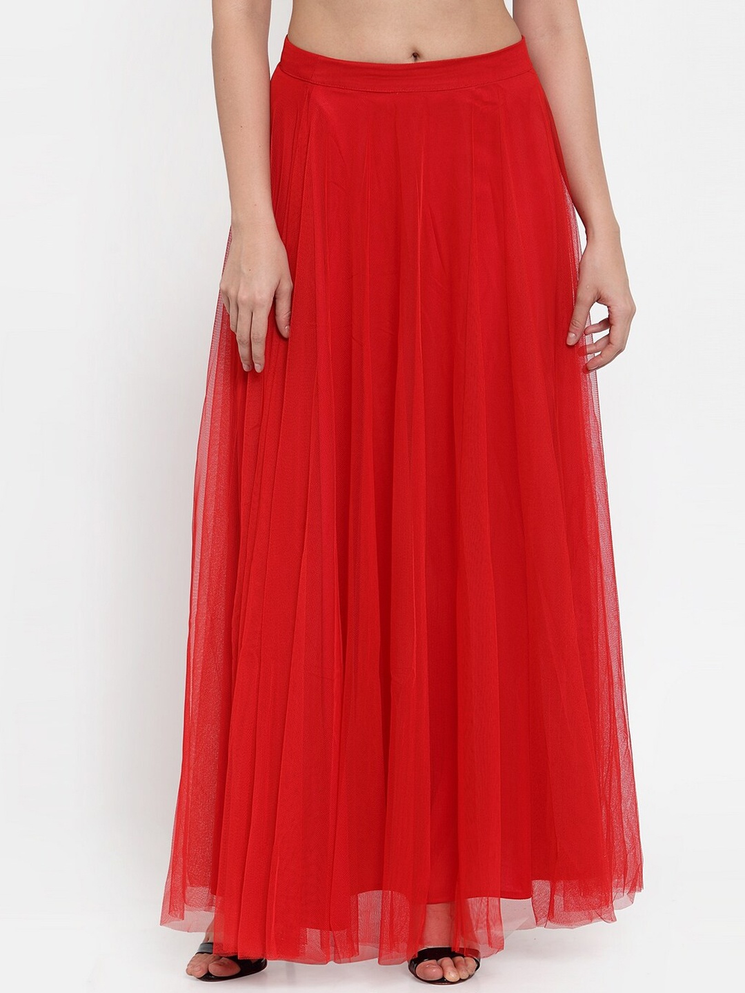 

Just Wow Net Flared Maxi Skirt, Red