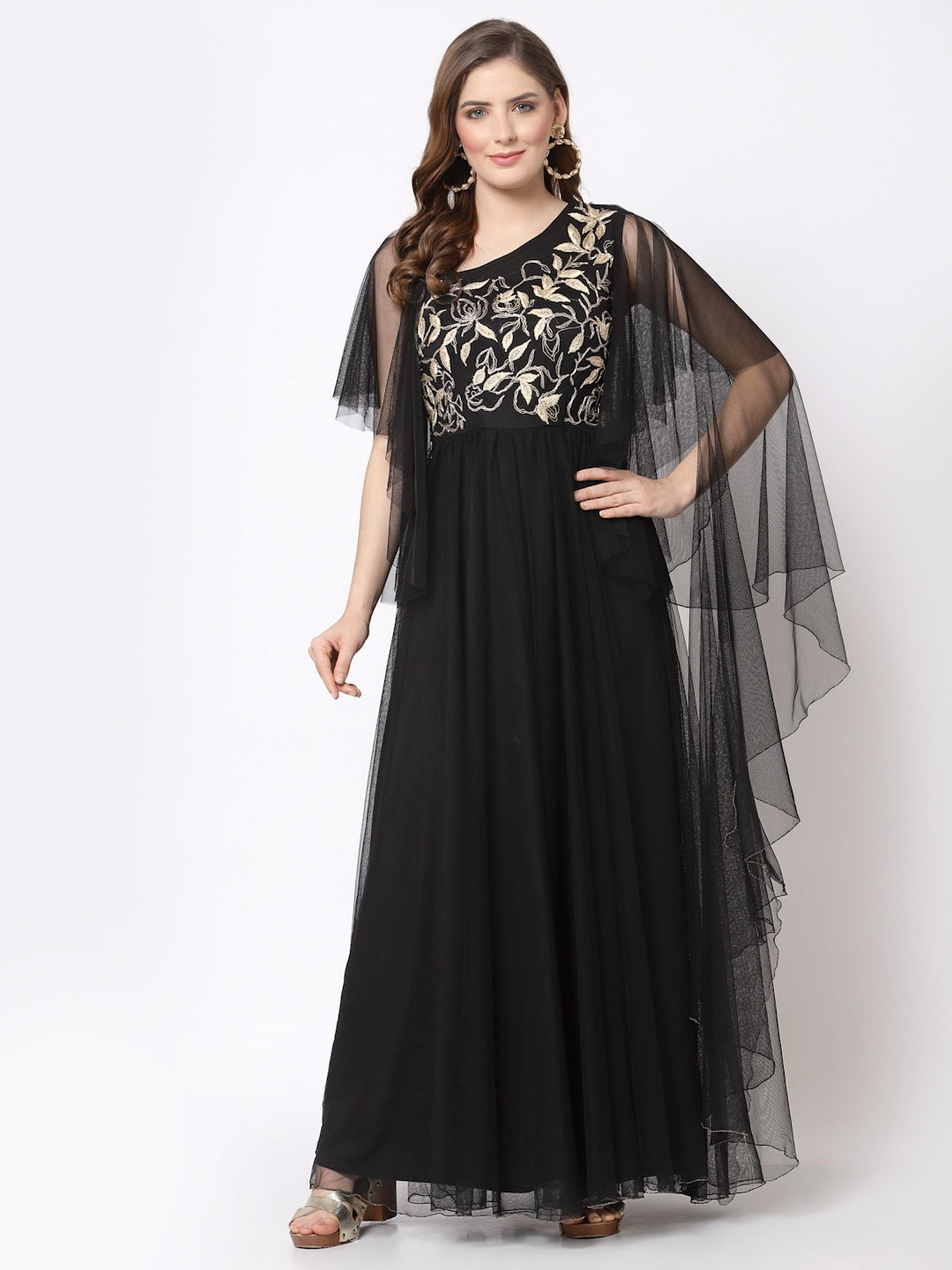 

Just Wow Embellished Net Maxi Dress, Black