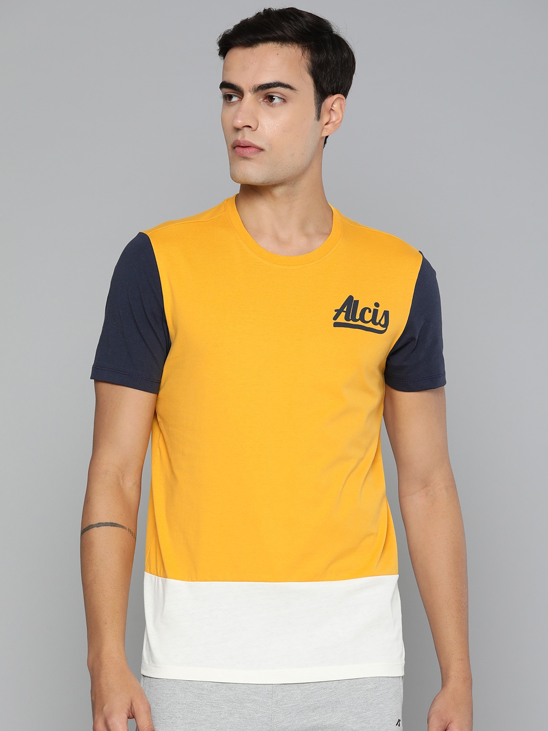 

Alcis Men Colourblocked Dry Tech Sports T-shirt, Yellow