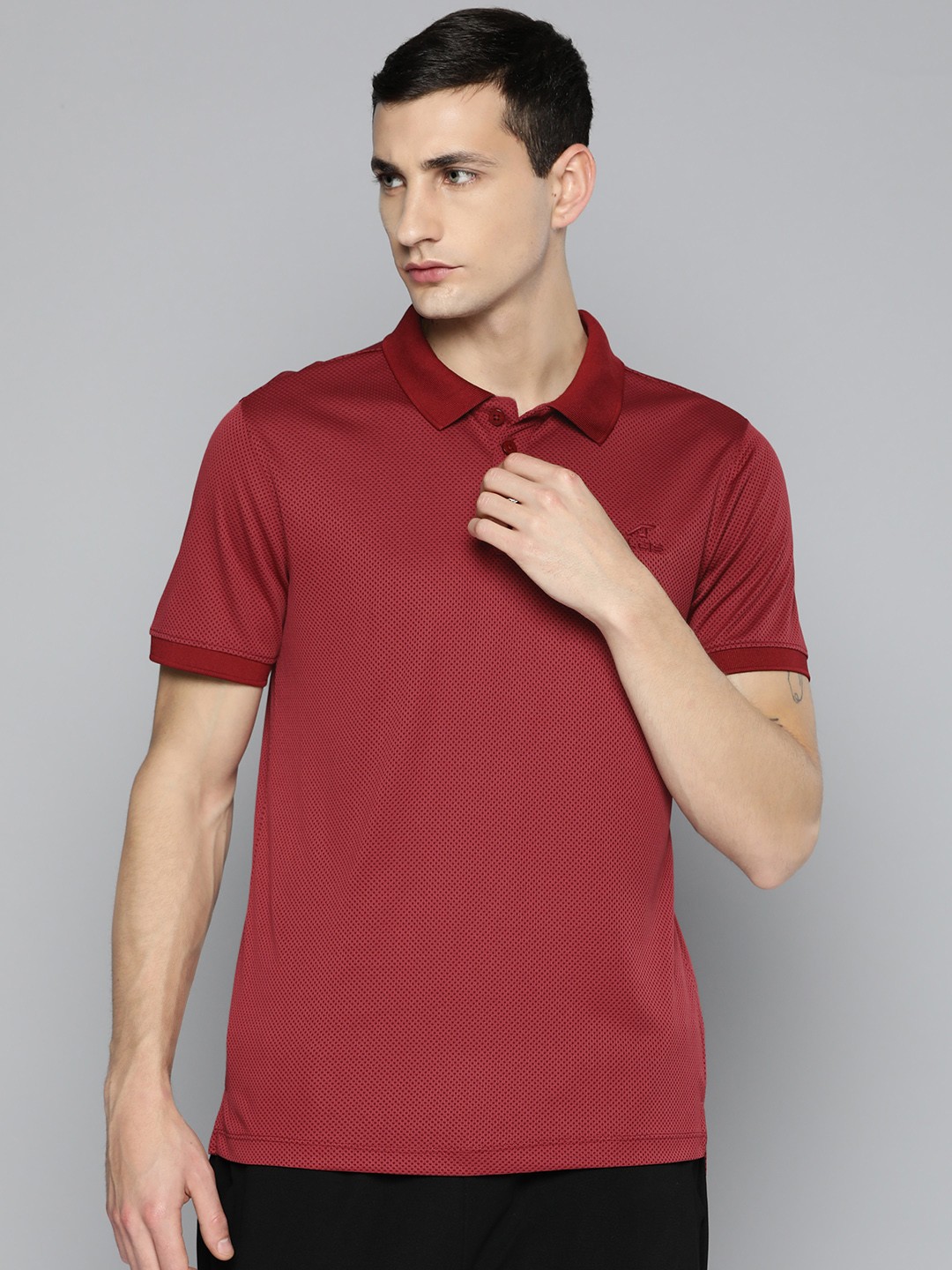 

Alcis Men Polo Collar Dry Tech Slim Fit Sports T-shirt, Red