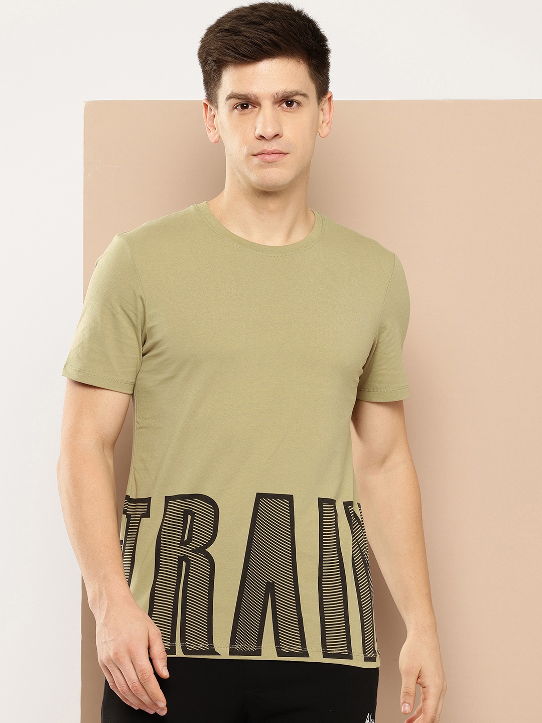 

Alcis Men Typography Printed Dry Tech Sports T-shirt, Khaki