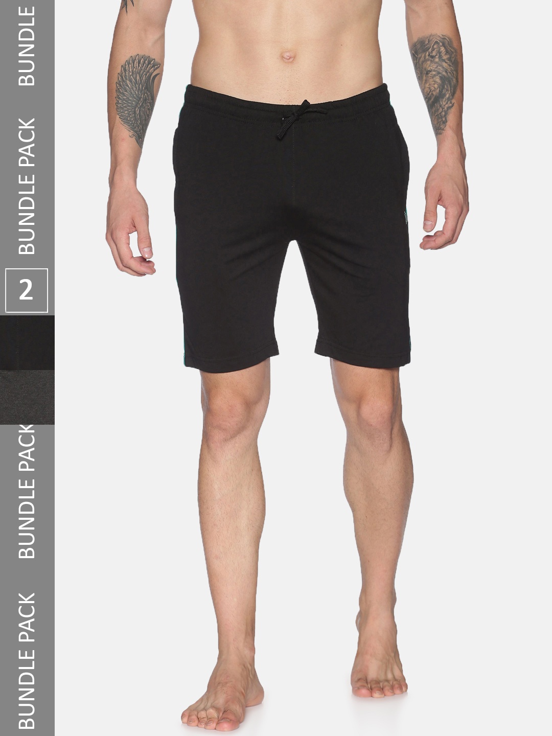 

Dollar Men Pack Of 2 Mid-Rise Cotton Lounge Shorts, Black