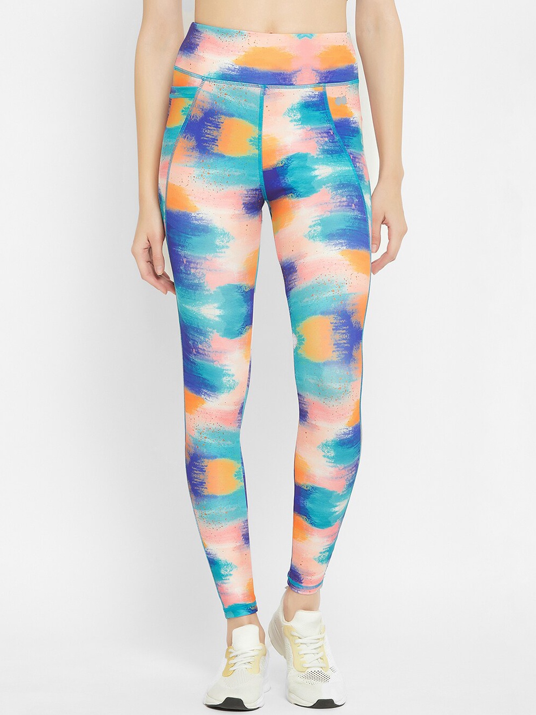 

Clovia Women Snug-Fit High-Rise Brushstroke Print Active Tights, Blue