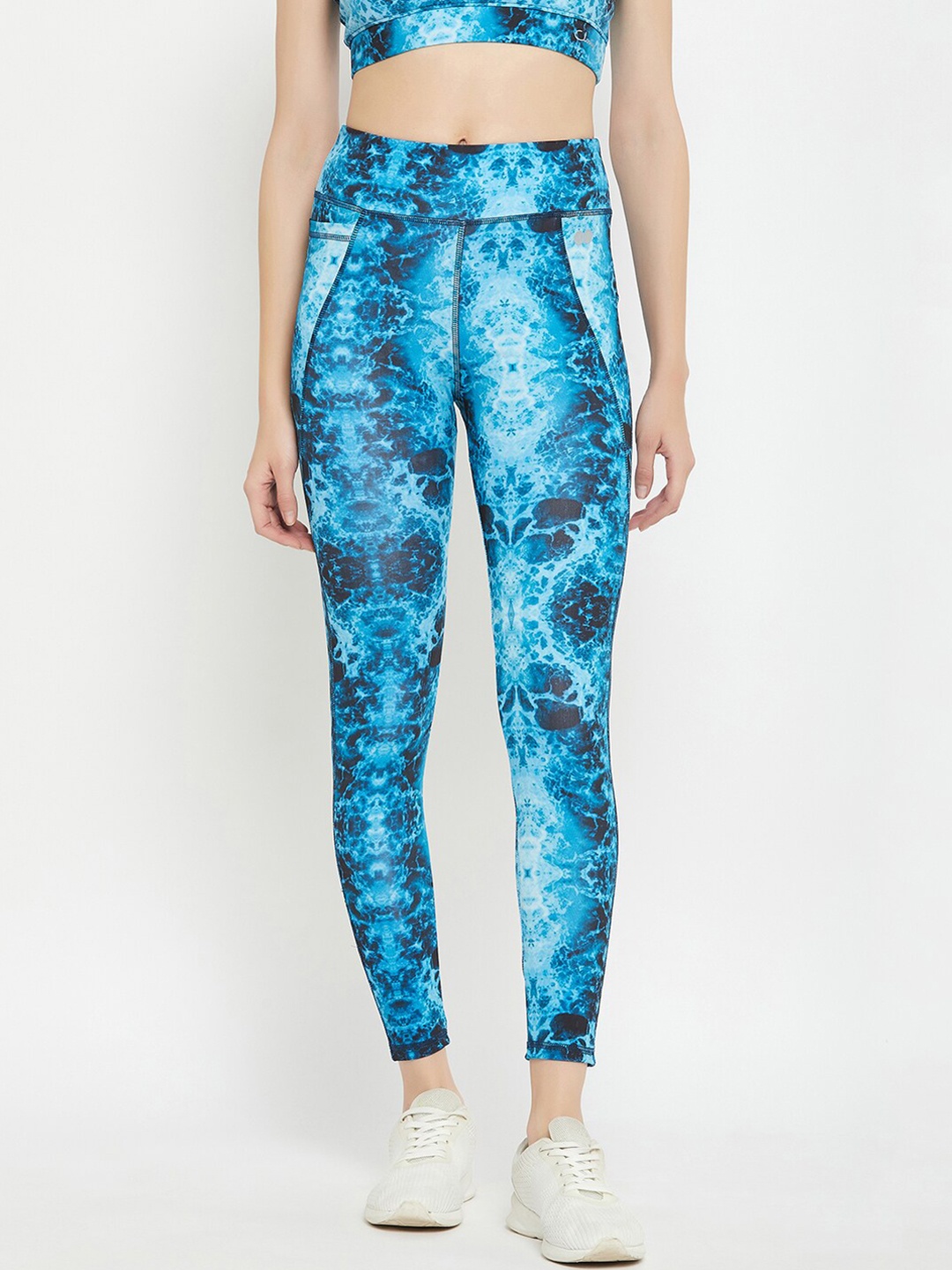 

Clovia High Rise Printed Active Tights with Side Pocket, Blue