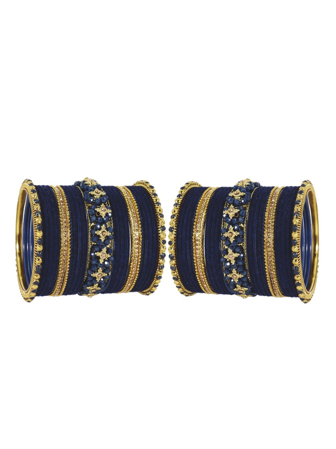 

NMII Set of 50 Metal With Velvet Chain Linked Zircon Gemstone Bangles, Blue