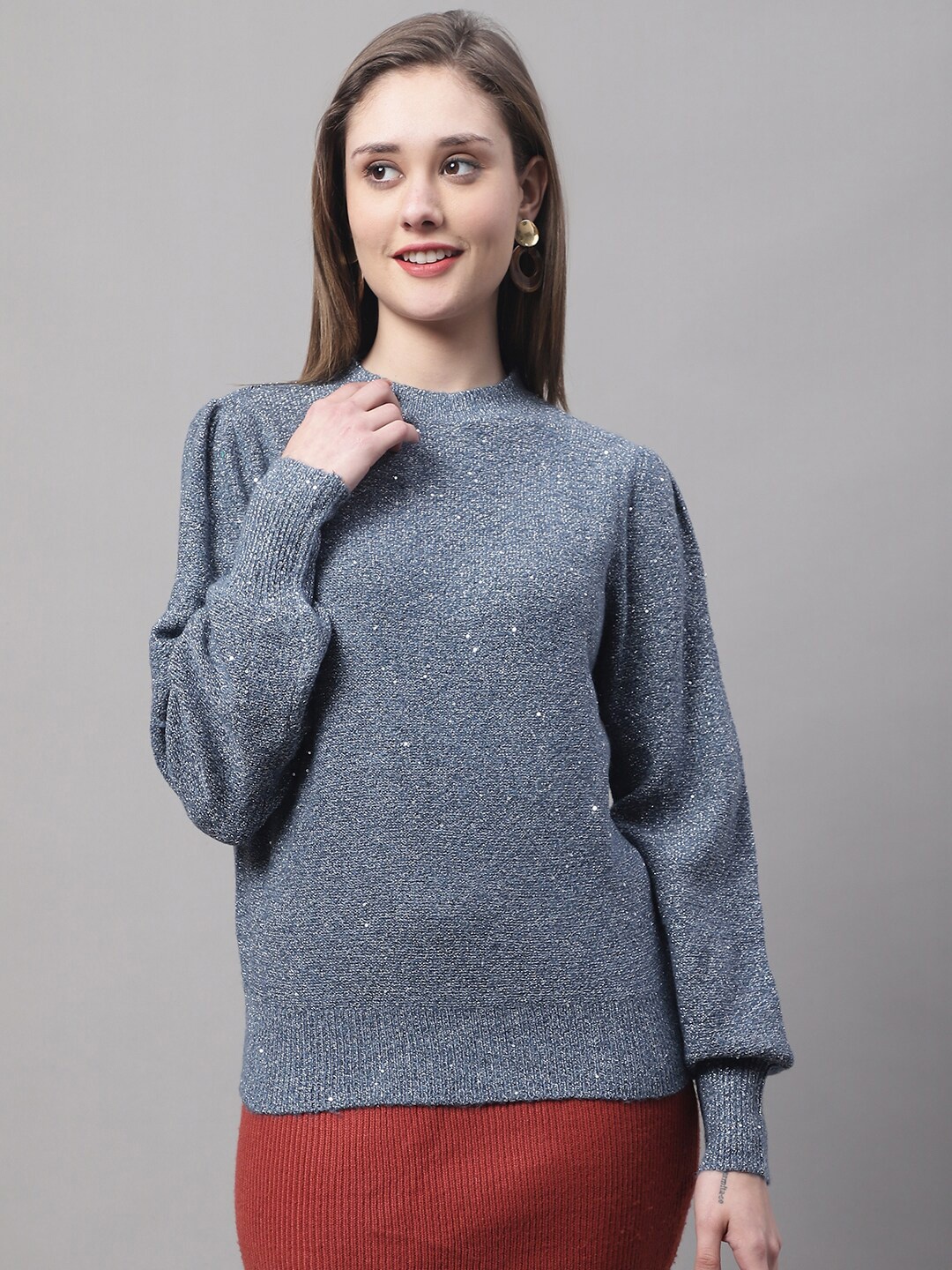 

NoBarr Women Round Neck Acrylic Pullover, Blue