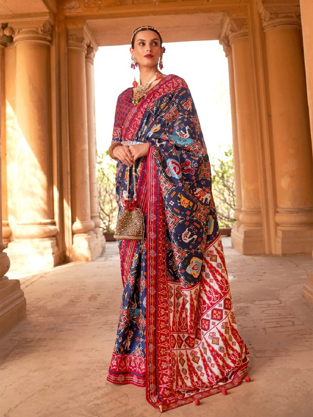 

Mitera Pure Silk Patola Saree, Navy blue