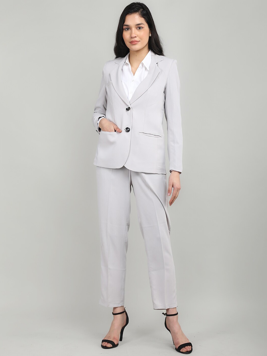 

Dlanxa Women Single-Breasted Two -Piece Formal Suit, Grey