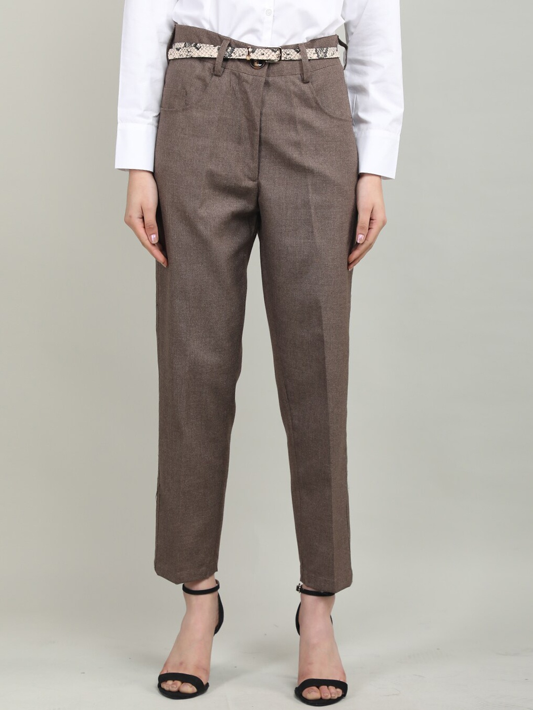 

Dlanxa Women Mid-Rise Formal Trousers, Brown