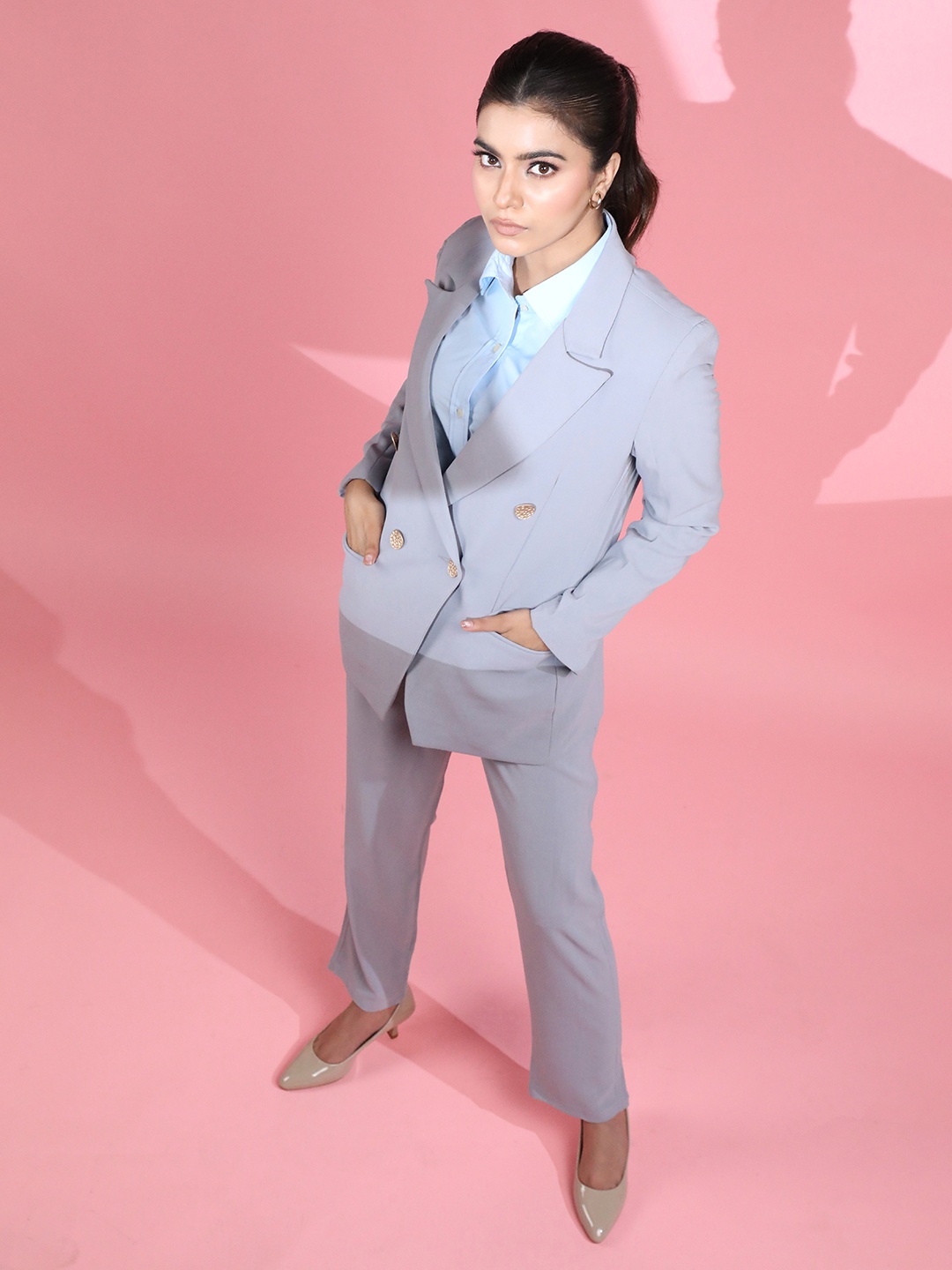 

Dlanxa Women Double-Breasted 2-Piece Formal Suits, Grey