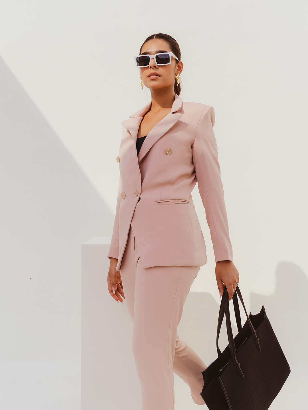 

Dlanxa Women Solid Double Breasted Blazer, Pink