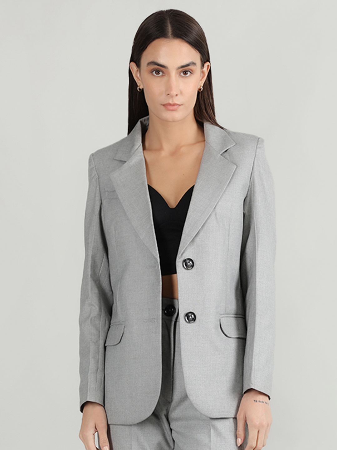 

Dlanxa Women Single-Breasted Blazer, Grey