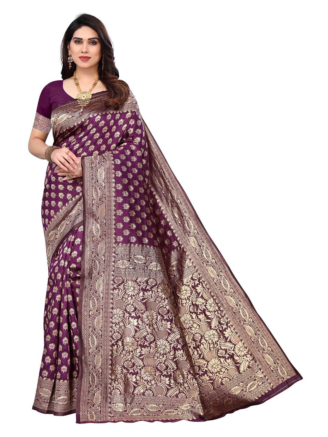 

Poshyaa Woven Design Zari Kanjeevaram Saree, Purple