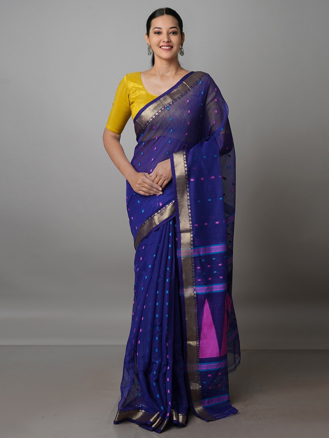 

Unnati Silks Woven Design Zari Silk Cotton Handloom Jamdani Saree, Violet